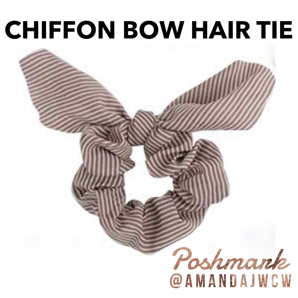Chiffon Bow Hair Tie Scrunchie- Taupe Stripe